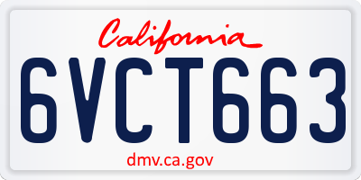CA license plate 6VCT663