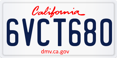 CA license plate 6VCT680