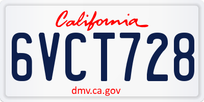 CA license plate 6VCT728