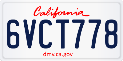 CA license plate 6VCT778