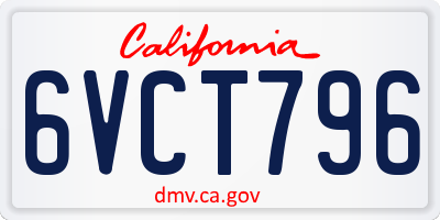 CA license plate 6VCT796