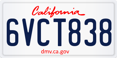 CA license plate 6VCT838
