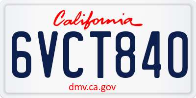 CA license plate 6VCT840