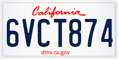 CA license plate 6VCT874