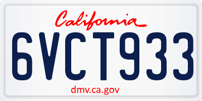 CA license plate 6VCT933