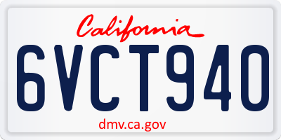 CA license plate 6VCT940