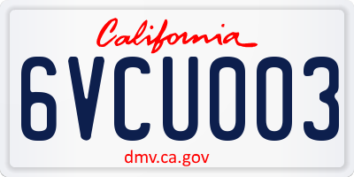 CA license plate 6VCU003