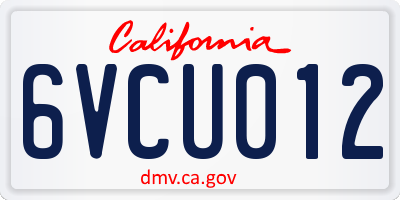 CA license plate 6VCU012
