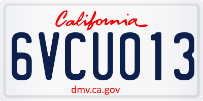 CA license plate 6VCU013