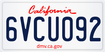 CA license plate 6VCU092