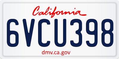 CA license plate 6VCU398