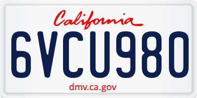 CA license plate 6VCU980