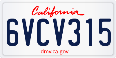 CA license plate 6VCV315