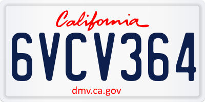 CA license plate 6VCV364
