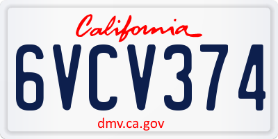 CA license plate 6VCV374