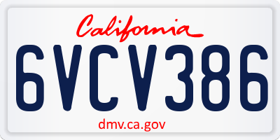 CA license plate 6VCV386