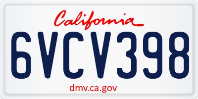 CA license plate 6VCV398