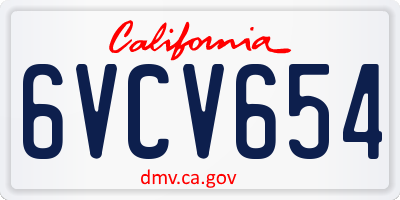 CA license plate 6VCV654