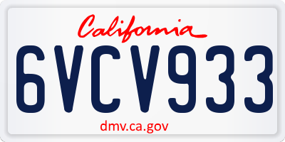 CA license plate 6VCV933
