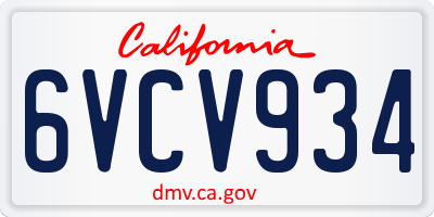 CA license plate 6VCV934