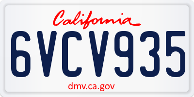 CA license plate 6VCV935