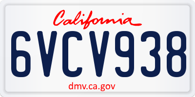 CA license plate 6VCV938