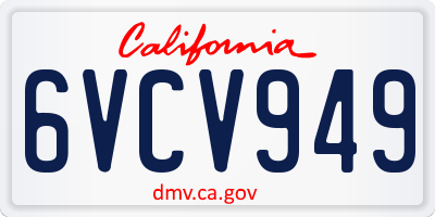 CA license plate 6VCV949