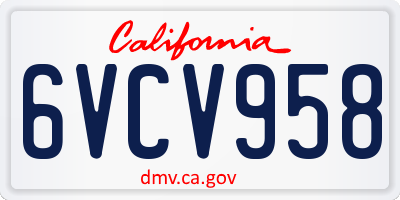 CA license plate 6VCV958