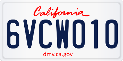 CA license plate 6VCW010