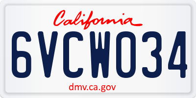 CA license plate 6VCW034