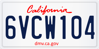 CA license plate 6VCW104