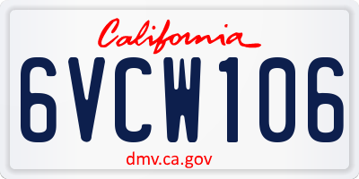 CA license plate 6VCW106