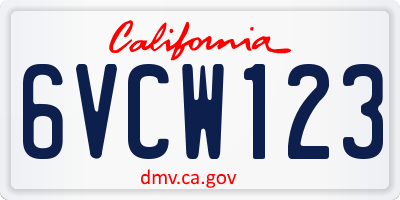 CA license plate 6VCW123