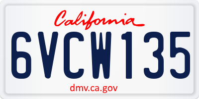 CA license plate 6VCW135