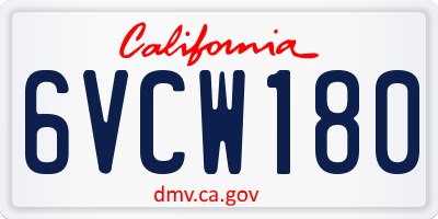 CA license plate 6VCW180
