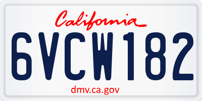 CA license plate 6VCW182