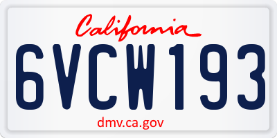 CA license plate 6VCW193