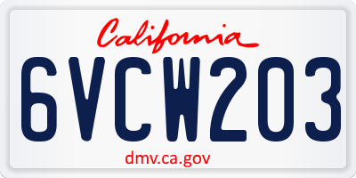 CA license plate 6VCW203