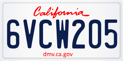CA license plate 6VCW205