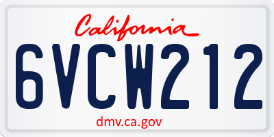CA license plate 6VCW212