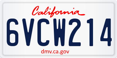 CA license plate 6VCW214