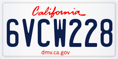 CA license plate 6VCW228