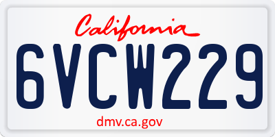 CA license plate 6VCW229