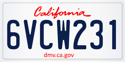 CA license plate 6VCW231