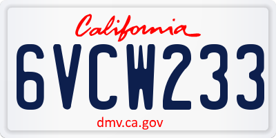 CA license plate 6VCW233