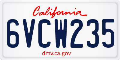 CA license plate 6VCW235