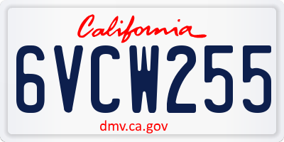 CA license plate 6VCW255