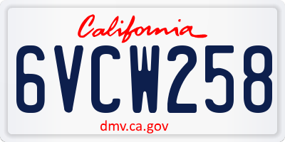 CA license plate 6VCW258