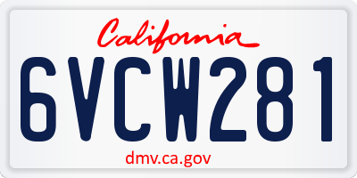 CA license plate 6VCW281