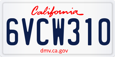 CA license plate 6VCW310